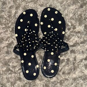 Tory Burch White and Blue Slide Sandals